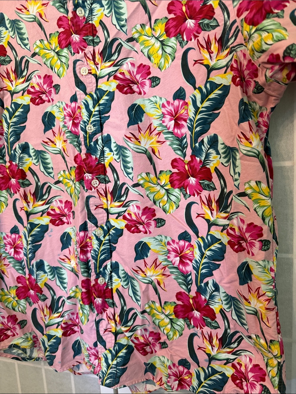 Men’s Ralph Lauren Pink Tropical Floral Short-Sleeve Button-Down Shirt Size L - Picture 3 of 5